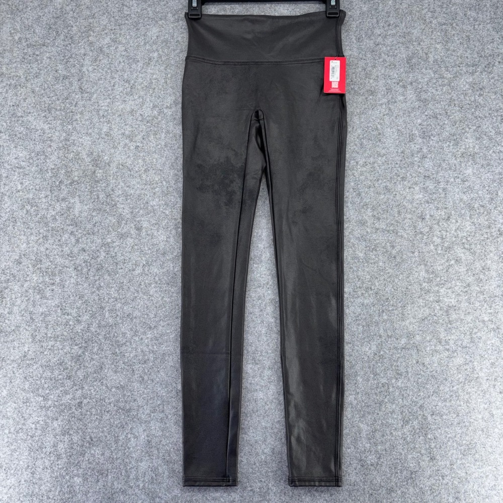 Spanx Faux Leather Leggings Very Black High Waisted 2437 Womens Small NEW